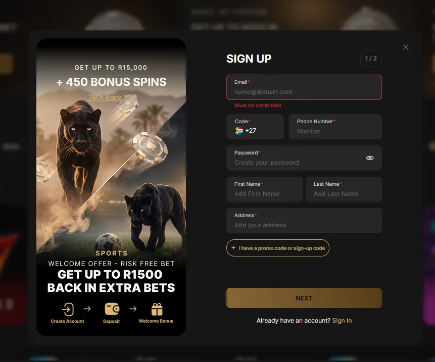 PantherBet-registrasie