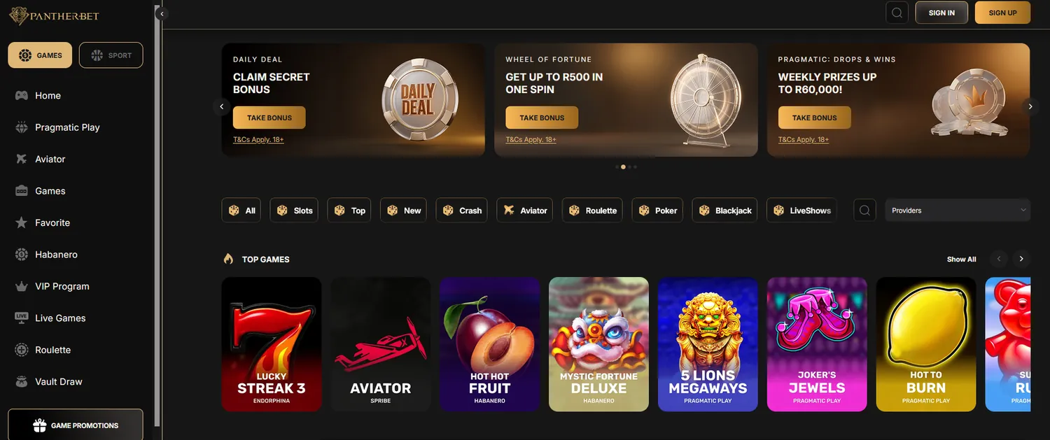 PantherBet casino-lobby